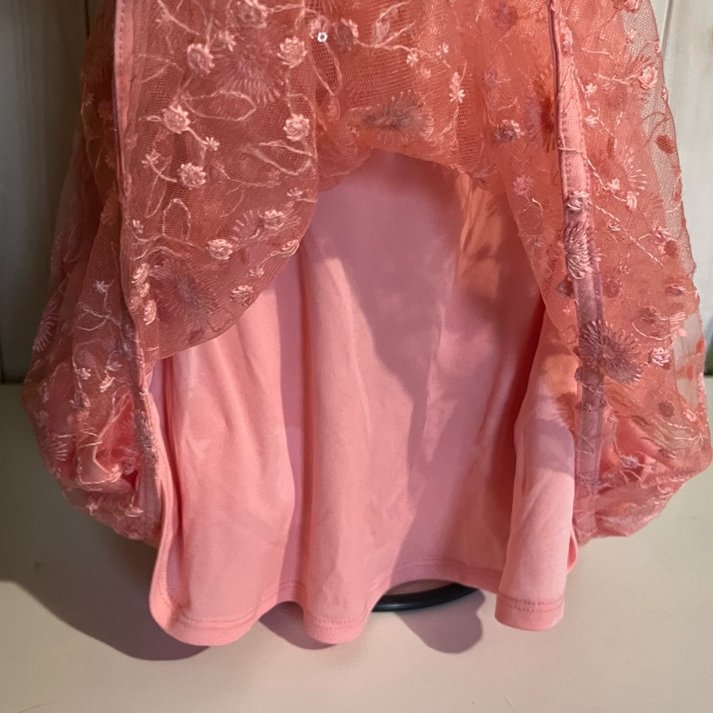 Size 6T Girls Orange Sleeveless Mesh Sequins Lacy Flowy Party Dress - Picture 8 of 16